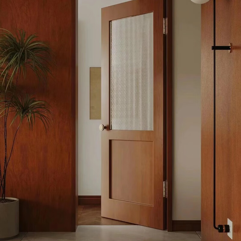 Customized retro style bathroom door walnut color door French glass kitchen door log air door solid wood bedroom door Thai white oak paint walnut wood veneer