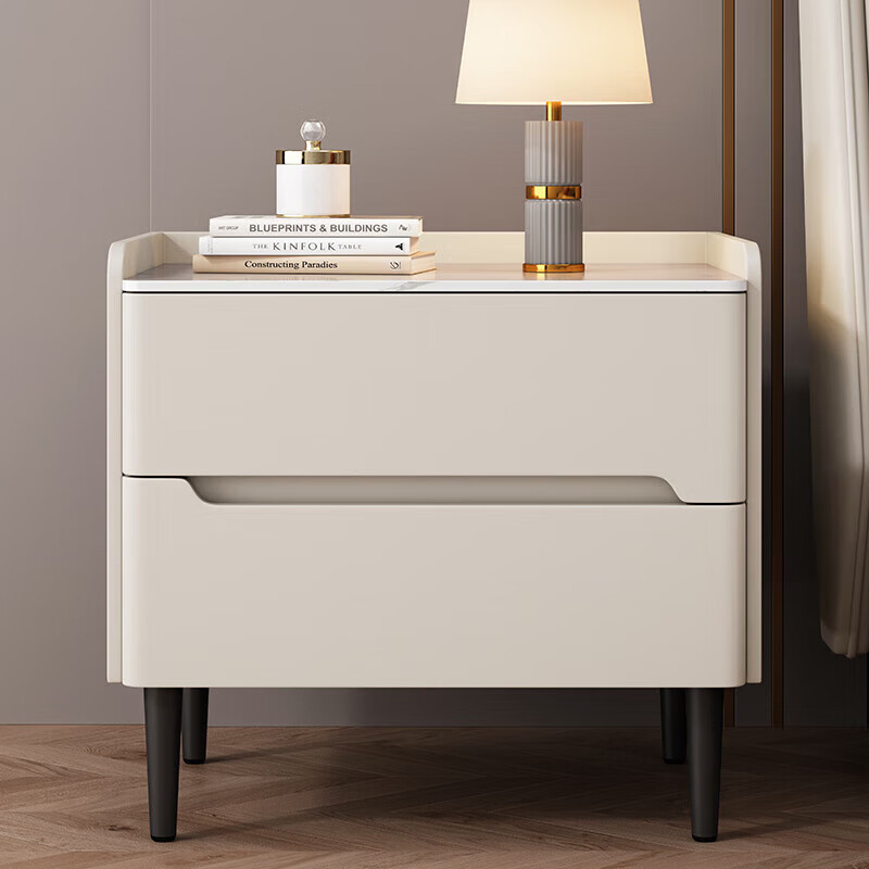 All solid wood slate bedside table home bedroom simple modern light luxury high-end storage bedside cabinet small apartment khaki color all solid wood + door-to-door delivery 50*40*50cm