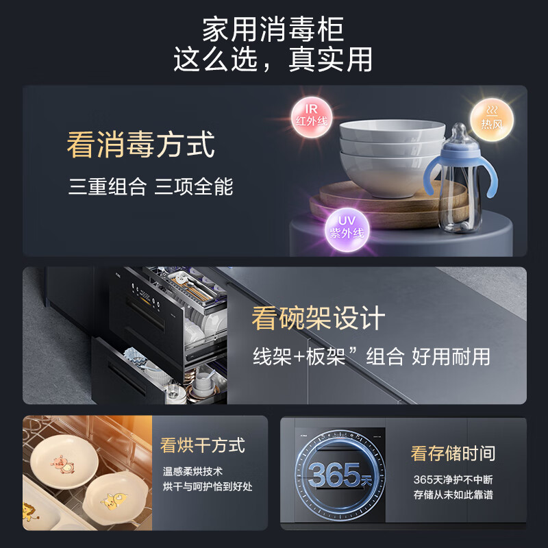 FOTILE Disinfection Cabinet JP10 Built-in Disinfection Cupboard for Household Use 5 Minutes Instant Disinfection 365 Days Long-lasting Storage Ultraviolet Infrared Hot Air Triple Combination Disinfection Two Stars 125L