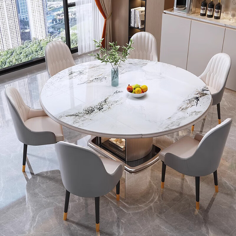 Slate dining table with square and round functions, telescopic, variable round storage, modern, simple, light luxury, small family dining table, thickened wear-resistant slate, single table, 1.2m, thickened slate 12mm