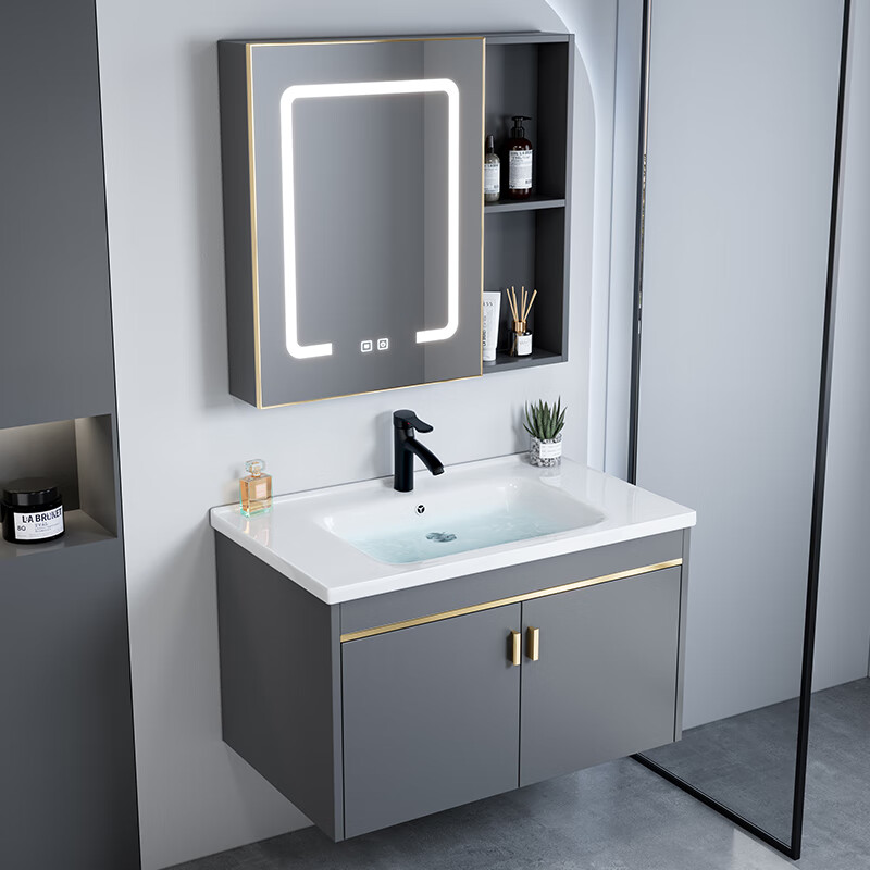 Jomoo's new bathroom washbasin cabinet combination space aluminum small apartment bathroom cabinet integrated ceramic washbasin sink dz 60 complete set + mirror cabinet width 40