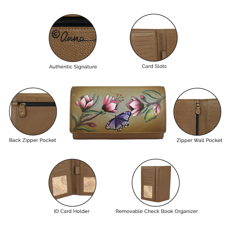 Anna by Anuschka Women's Elephant Family Hand-painted Genuine Leather RFID Multi-Slot Long Wallet Retro Style Elephant Family Single Size