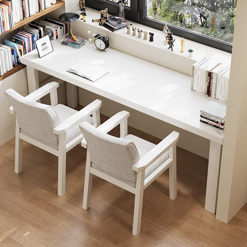 Huixun solid wood large board desk study room simple computer desk window double study table student writing desk long one-word table FAS grade rubber wood without veneer BMW gray # desk 200cm*60cm*75cm desktop thickness 4cm