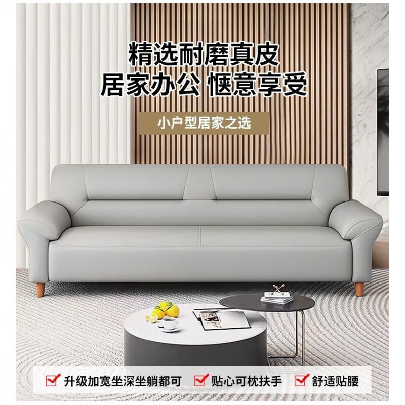 Ji Shilun Nordic leather sofa modern simple small apartment double three-seater living room home leather art sofa cat scratch leather cat scratch leather light gray + sponge + latex + solid wood frame three persons 1.7m - factory direct sales