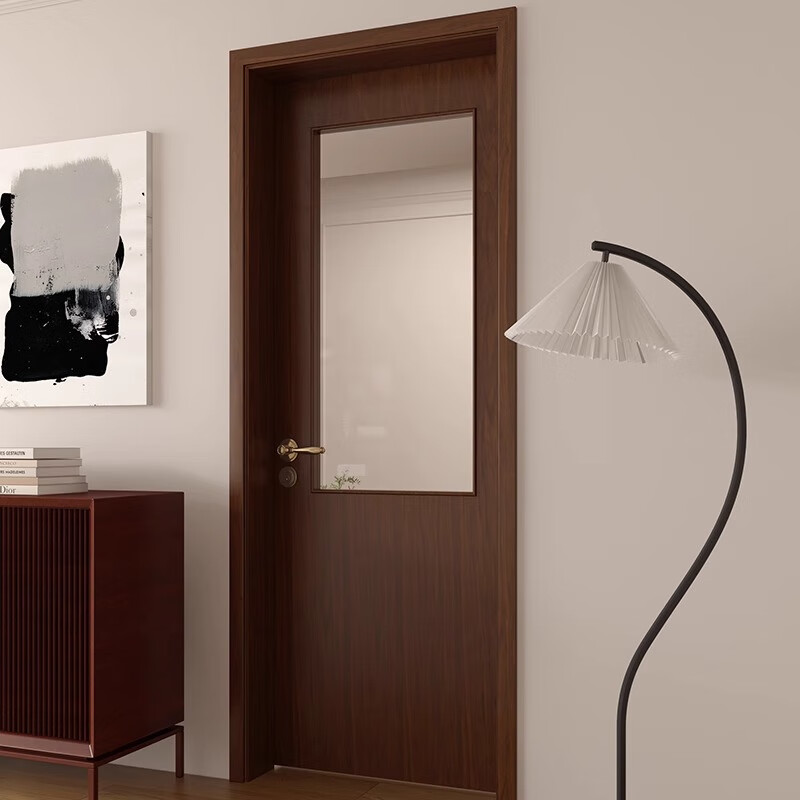 Customized retro style bathroom door walnut color door French glass kitchen door log air door solid wood bedroom door Thai white oak paint walnut wood veneer