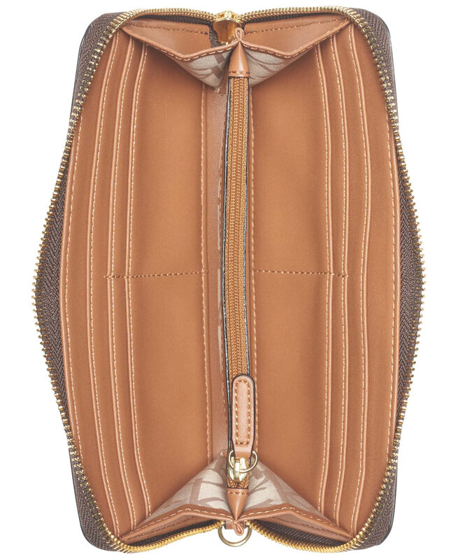 Calvin Klein women's long zipper wallet PVC material multiple card slots wrist strap solid color fashion brown/khaki/caramel color one size