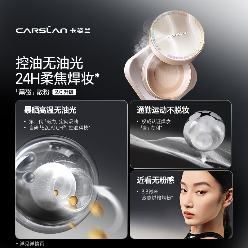 Carslan Black Magnetic Loose Powder Setting Powder Oil-Controlling Concealer Long-lasting Anti-sweat No-Removal 2.0 (Nude Skin Color) 8g New Year Gift