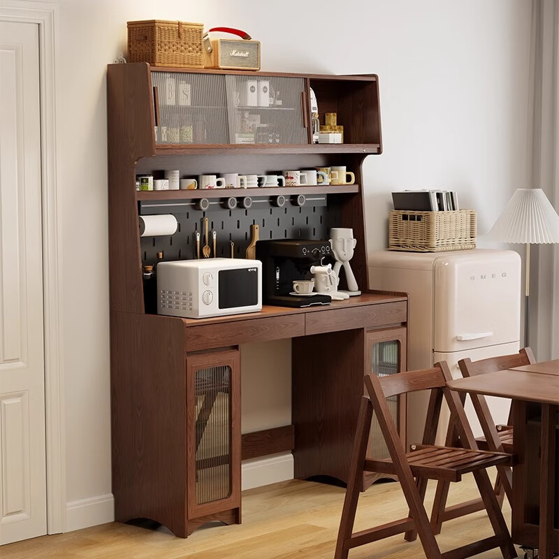 Xiyin light luxury solid wood sideboard dining table integrated wall storage cabinet storage storage cabinet kitchen with folding dining table furniture 1.5m sideboard-walnut color