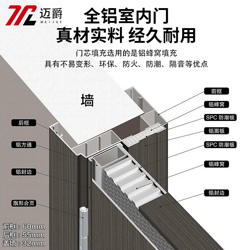 Maijue all-aluminum room door moisture-proof and moth-proof soundproof bedroom door aluminum room door environmentally friendly formaldehyde-free indoor all-aluminum door all-aluminum door-porcelain swimming white (measurement and installation available)
