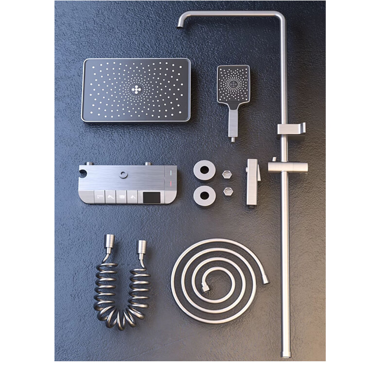 SLEFEN 1988 German supercharged all-copper shower head set for home rain shower, bathroom, bathroom shower head gun gray, piano digital display shower set (with ambient light)