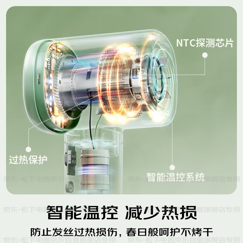 Panasonic high-speed hair dryer, quick-drying negative ion hair dryer for home use, does not hurt, sends girlfriend New Year gift, small forest spring green EH-NE6L