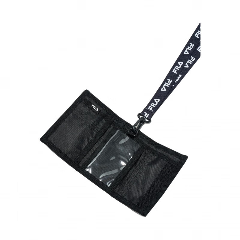 FILA brand logo detachable necklace strap polyurethane wallet children's black black