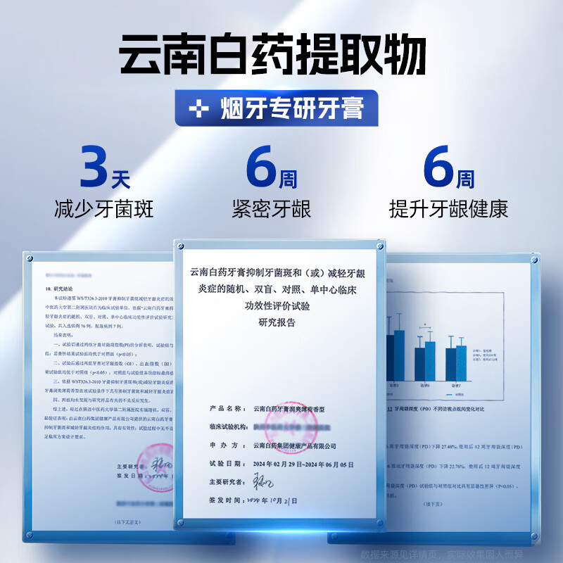 Yunnan Baiyao new pump type toothpaste after smoking, mouth protection, smoke stain removal, Langjian refreshing mint 100g*1