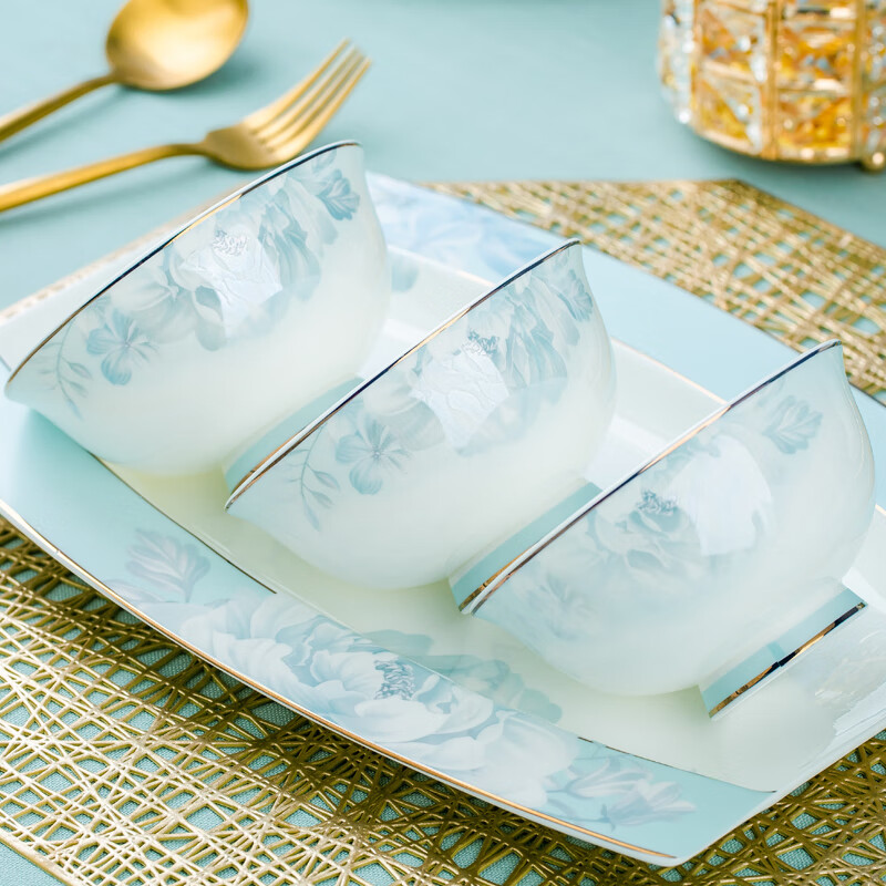 Meiyuan 2024 new style bowl and dish set for home Jingdezhen Chinese style light luxury housewarming ceramic bowls and chopsticks tableware plates 38-piece moonlight peony soup bowl configuration