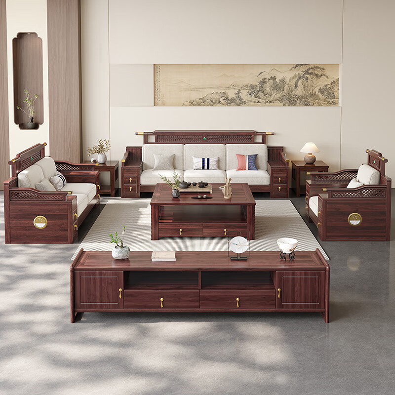 Dynasty Yijing ebony solid wood sofa new Chinese style sofa for winter and summer use modern Chinese sofa living room 2026 new furniture double seat combination high box storage model (imported ebony wood)