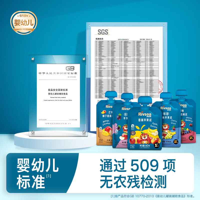 Heyangyang Infant Fruit Puree Cherry Blueberry Banana Puree 100g Baby Complementary Food Imported Fruit Puree 6 Months+