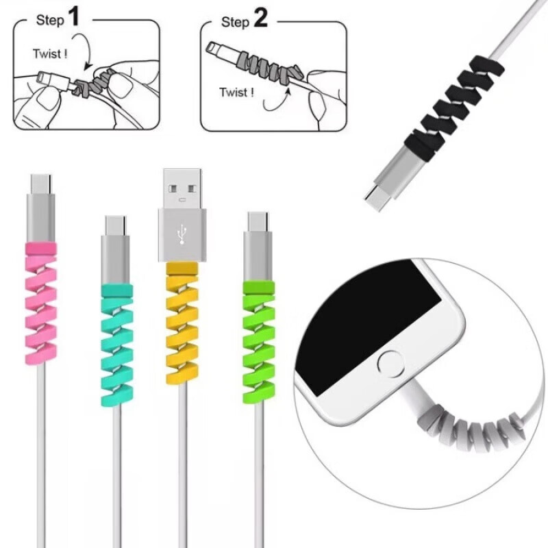 FANCYCHIC is suitable for data cable protective cover, threaded short winding cable, solid color headphone cable storage, anti-breakage mobile phone charging cable, universal, randomly sent (anti-breakage) 1 bag - 4 in total