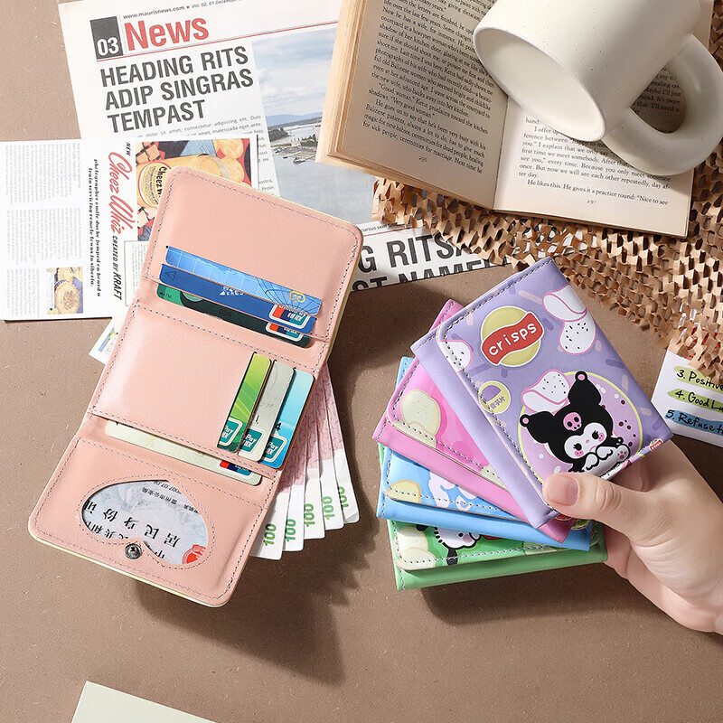 Chengyang Cartoon Cute Girls Short Wallet Pacha Dog Kuromi Cinnamon Dog Creative Three-fold Student Small Purse Children Kuromi-Small Purse