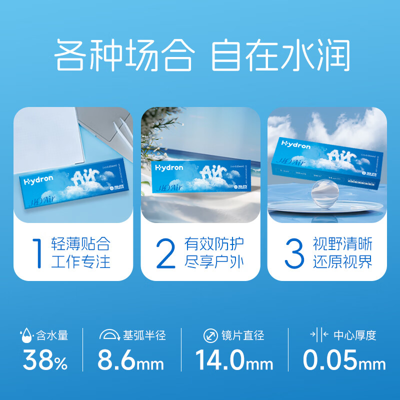 Haichang H2O Air Blue Transparent Myopia Contact Lenses Daily Disposable 30 Pieces Non-sensory Buff Air Flakes 325 Degrees