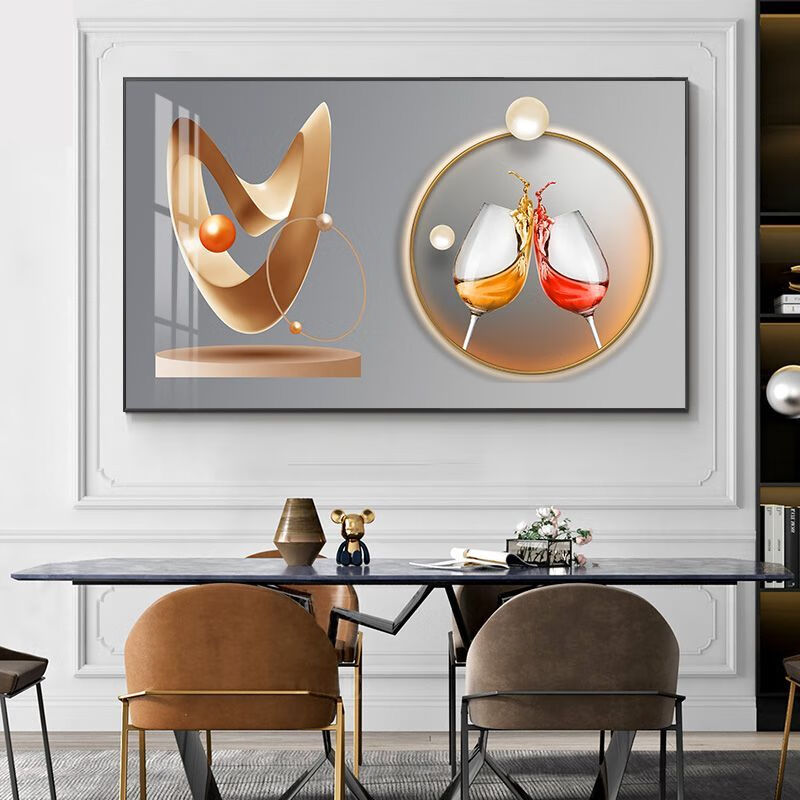 Horizontal single frame restaurant decorative painting wine cabinet kitchen table wall painting sideboard mural light luxury wine glass dining room hanging painting wine glass story 1 80*40PS frame + canvas