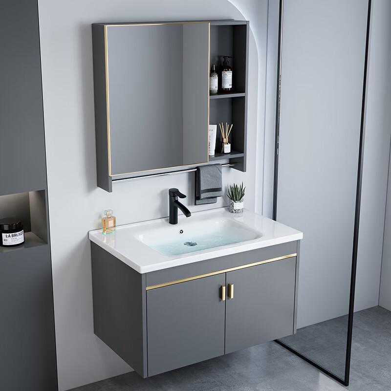 Jomoo's new bathroom washbasin cabinet combination space aluminum small apartment bathroom cabinet integrated ceramic washbasin sink dz 60 complete set + mirror cabinet width 40