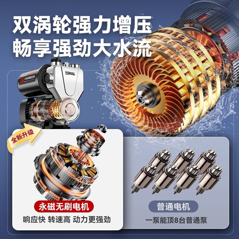 Wanhe door-to-door installation stainless steel booster pump household fully automatic water heater tap water whole house self-priming pump pumping water 530W stainless steel fully automatic burn-in replacement丨three-year warranty