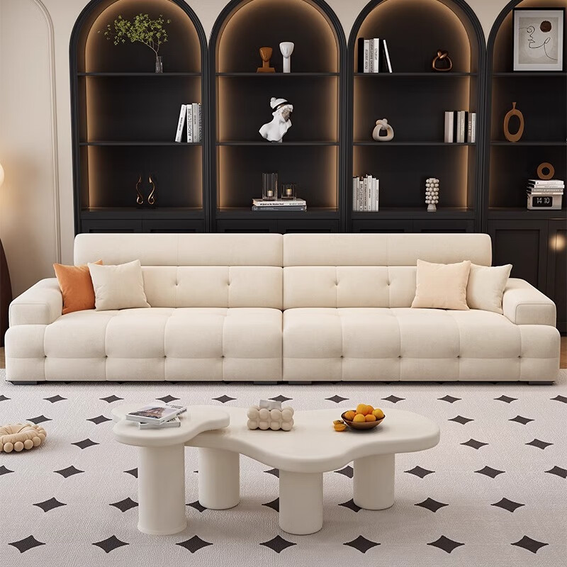 Dudumeijia cream chenille small apartment living room fabric sofa modern simple straight row Lawrence sofa MKS901#