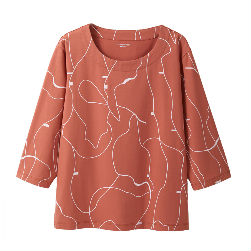 Three Guns Ice Cube 2025 Spring and Summer Women's T-shirt Cool Feeling Ice Spring Cotton Antibacterial Anti-mite Sunscreen Casual Mid-Sleeve Blouse Water Wave Orange L (165/90)