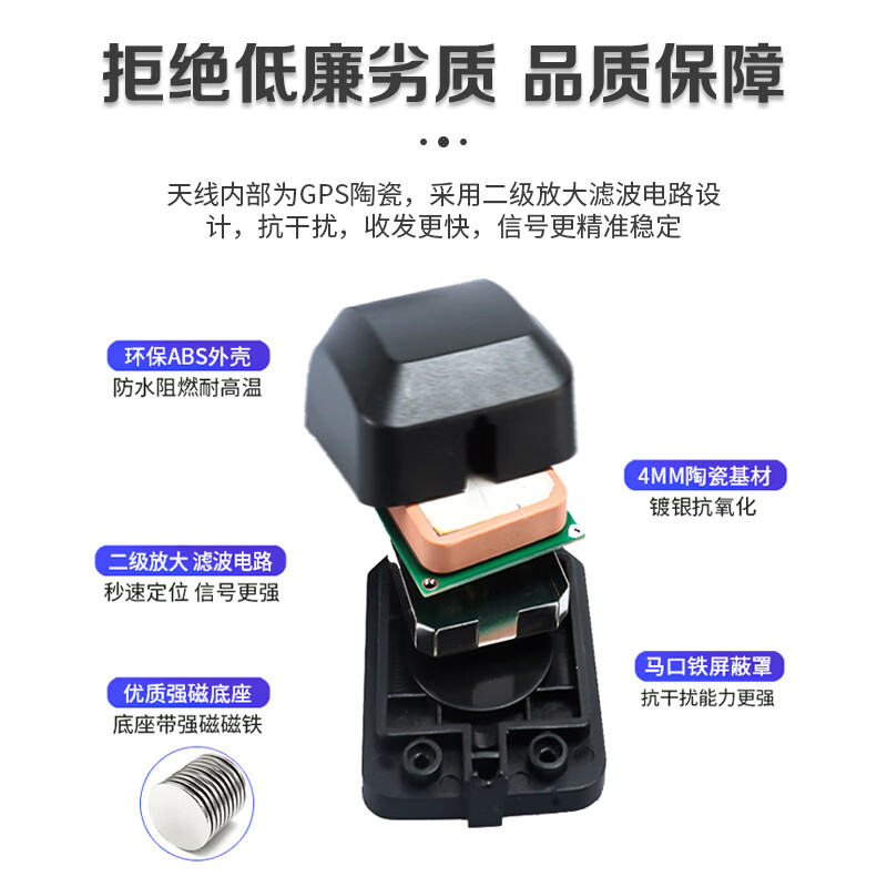 Qantop BD+GPS two-in-one antenna vehicle universal antenna (Beidou+GPS dual mode) BNC male connector 38dbi 3m QT-DS51