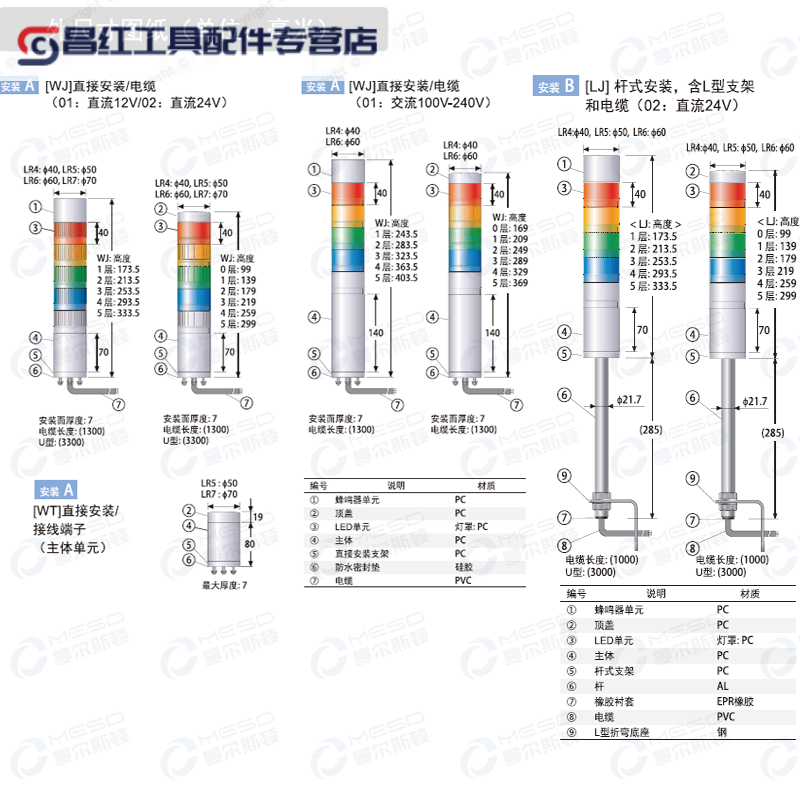 LR5-101WJNW-R PATLITE LED multi-layer signal light warning light three-color light