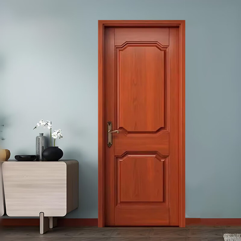 Solid wood door, bedroom door, oak painted door, walnut color room door set, indoor door, sanitary door, customized original wood door, rubber wood painted door style 1