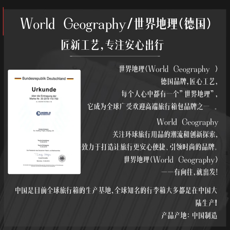 World Geographic Germany front opening suitcase men's trolley case password box women's universal wheel travel bag 20 inches silver gray