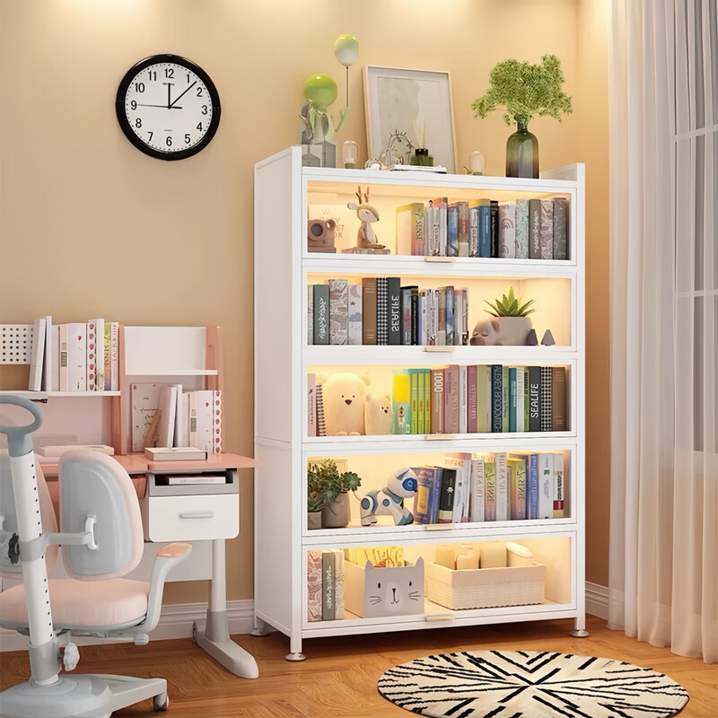 Moxiao steel bookcase display cabinet storage cabinet floor-standing bookshelf integrated wall multi-layer with door five layers 100*32*144