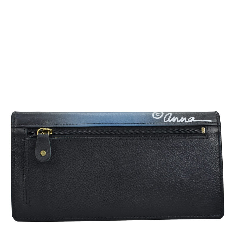 Anna by Anuschka Women's Hand Painted Leather Clutch Wallet - Precious Peony Eggplant, Two Cats Gray Two Cats Gray One Size