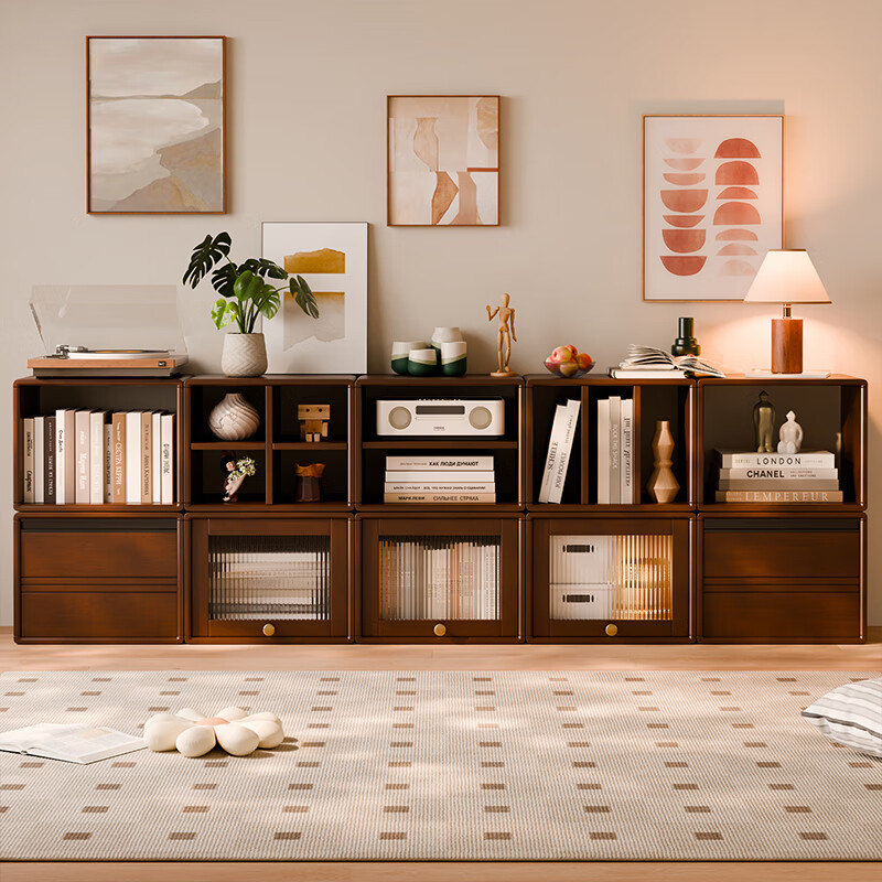 Jiayi solid wood bookcase combination cabinet floor-standing bookshelf free combination low cabinet TV cabinet grid cabinet home module storage cabinet