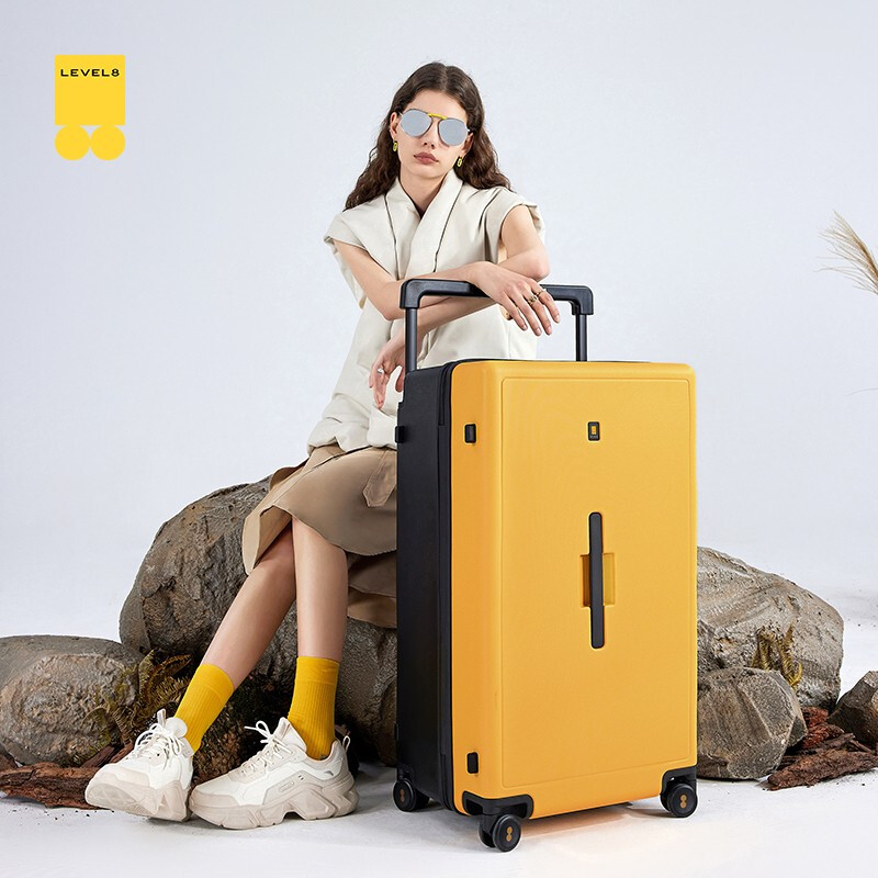Horizon 8 (LEVEL8) suitcase trolley case, large-capacity check-in box for men and women, wide trolley traveler series suitcase, 28 inches-checked required, yellow and black color matching