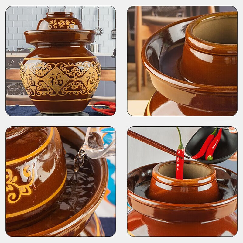 Wild Pigeon Sichuan Pickle Jar Jingdezhen Ceramic Household Covered Earthenware Old-fashioned Pickle Jar Pickle Pickle Jar Jar 4 catties Water Capacity Thickened No Inner Cover