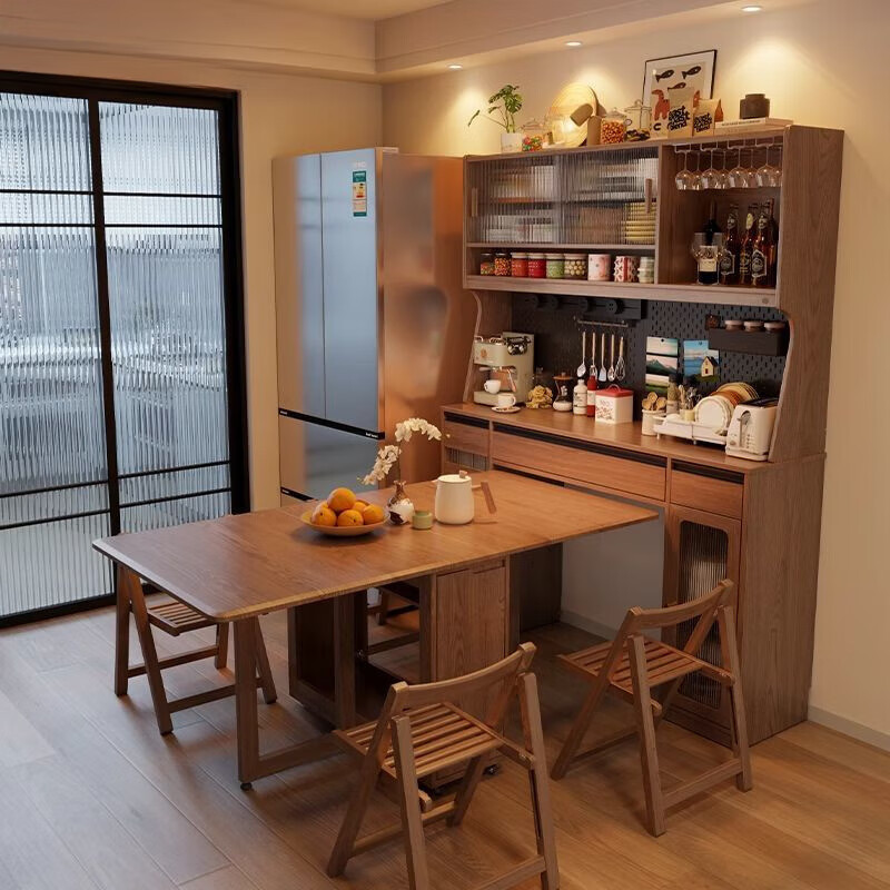 Du Zhunyu solid wood sideboard dining table integrated living room storage cabinet wall wine cabinet simple storage cabinet with folding dining table cabinet walnut color 1.6m sideboard