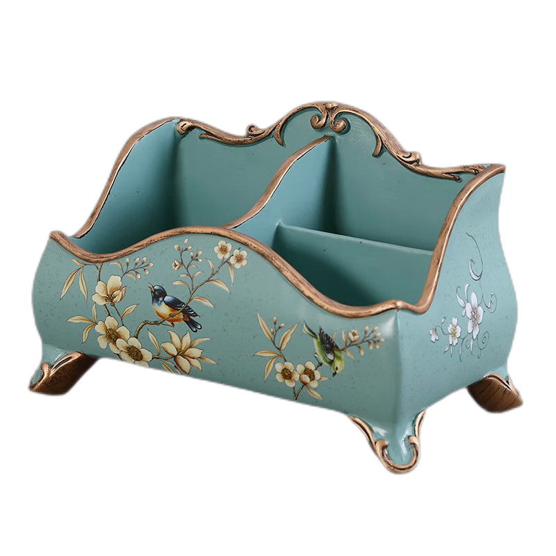 Junkiss European-style living room storage box light luxury coffee table mobile phone TV remote control storage creative office desktop miscellaneous box 1099 blooming style