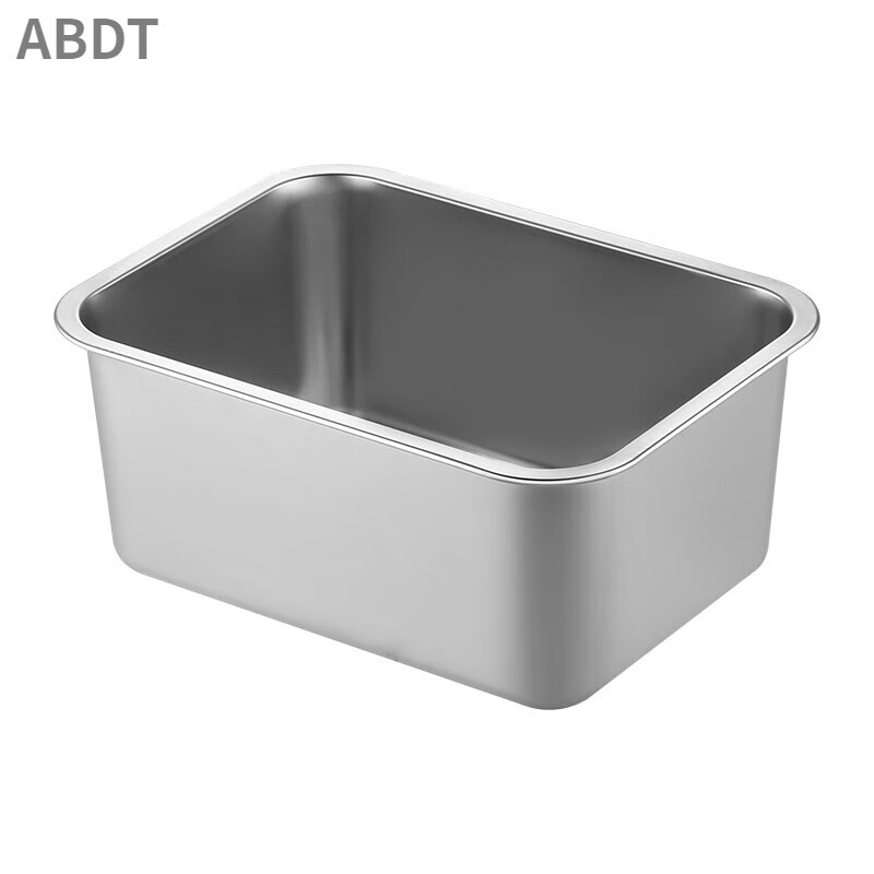 ABDT stainless steel square basin thickened extra large stainless steel basin rectangular flat bottom with cover deep square basin vegetable basin fast food basin large side flat bottom square plate 50x35x10cm