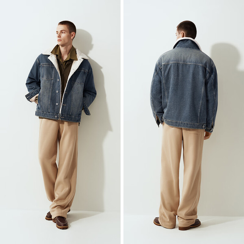 Semir Denim Jacket Men's Winter Cotton Clothes 25 Street Retro Distressed Imitation Lamb Wool Lapel Jacket Trendy 109725108110