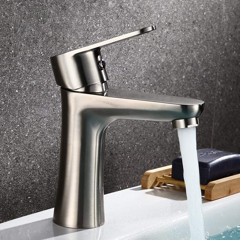 Pupan 304 stainless steel faucet heightened single cold basin household bathroom hand wash basin hot and cold basin faucet hot and cold style Yahei flat faucet +80cm