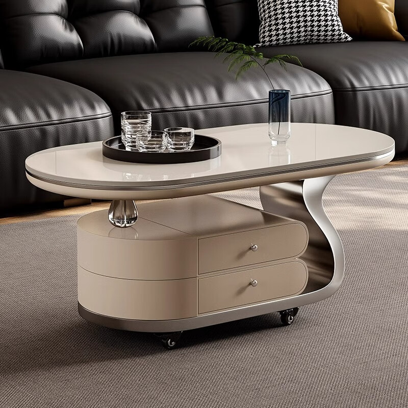 Mengsha polyslate coffee table sofa side table small apartment coffee table light luxury high-end 2025 new living room movable coffee table 1M gray titanium double layer movable trolley coffee table