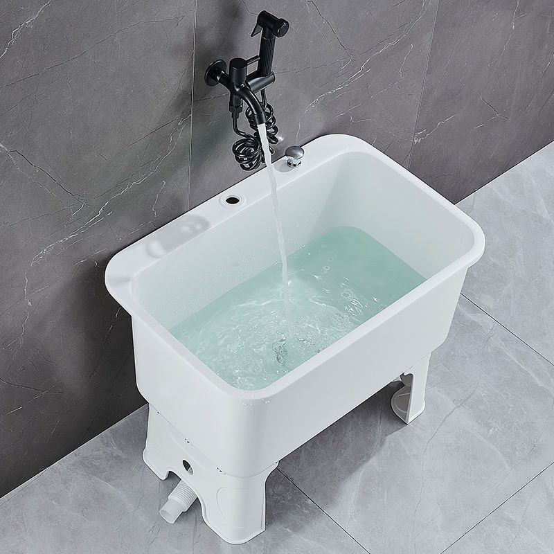 Mobile mop pool household balcony high-foot basin bathroom mop mop plastic drain sink ordinary model-white small size