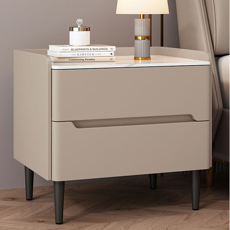 All solid wood slate bedside table home bedroom simple modern light luxury high-end storage bedside cabinet small apartment khaki color all solid wood + door-to-door delivery 50*40*50cm