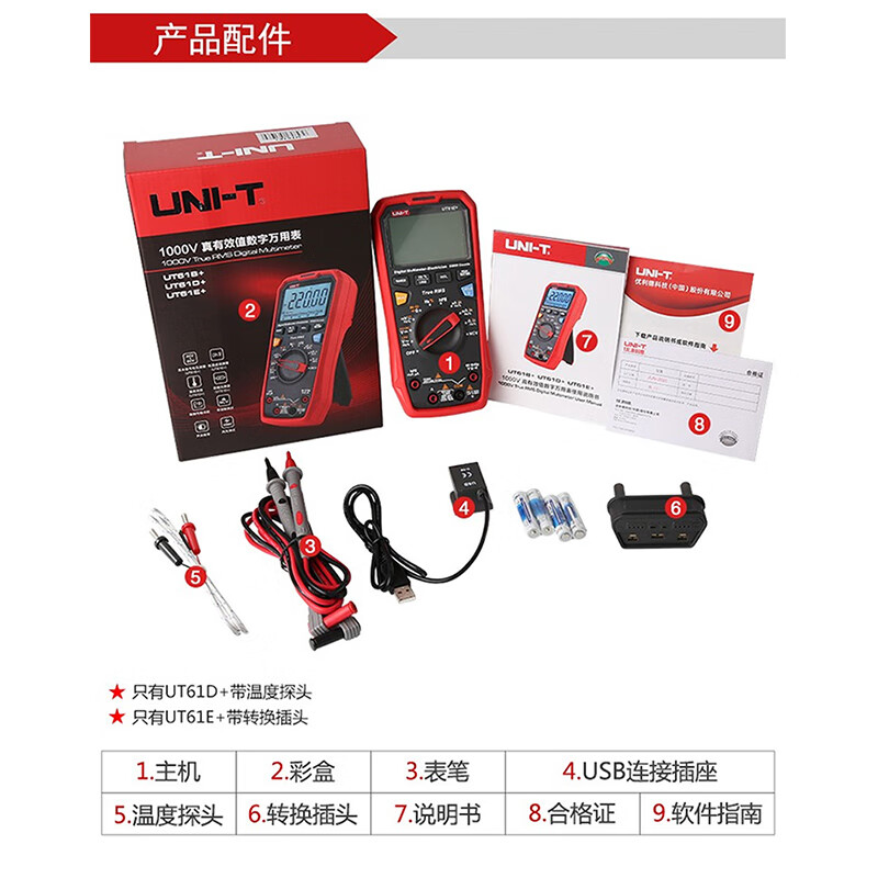 UNI-T digital multimeter, intelligent anti-burn multimeter, high-precision household voltmeter, electrician-specific ammeter, UT61B+ large capacitance/NCV measurement