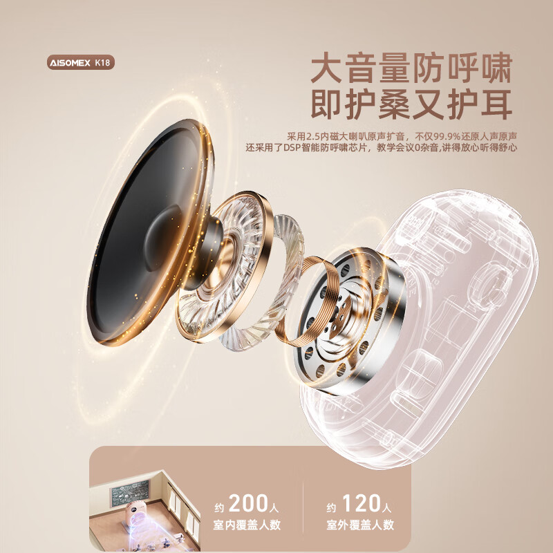 Aishomei K18 Little Bee Amplifier Teacher's Special Class Teaching Microphone Outdoor Tour Guide Shopping Guide Small Speaker Speaker White