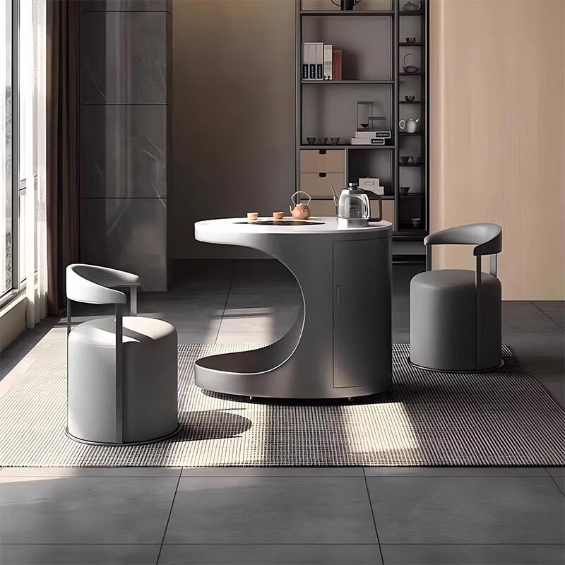Hallodon balcony tea table tea table kettle integrated table slate tea table movable light luxury tea table tea table and chair combination multi-functional slate small tea table single table + 2 chairs