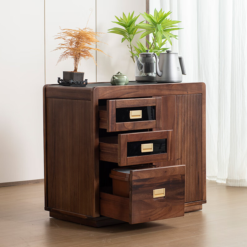 Walnut mobile tea cabinet household kettle integrated tea table side cabinet living room balcony tea table side table 1. Walnut tea cabinet C3
