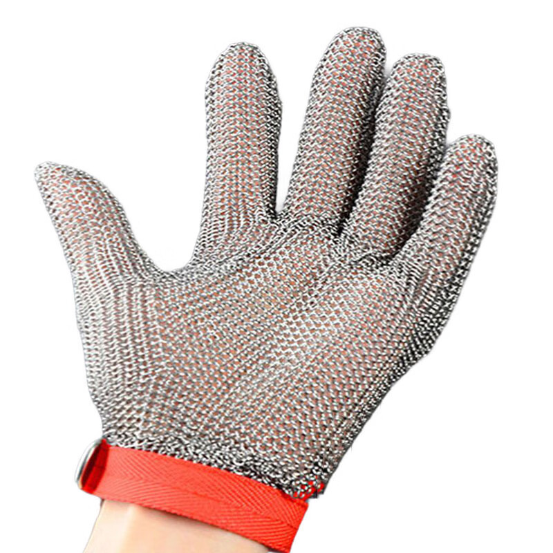 304 Steel Ring Welded Steel Wire Gloves Anti-cutting Anti-cut Fish Killing Five Finger Metal Oyster Chainmail Gloves Five Finger Style---Single Price---Usable for both left and right hands XL